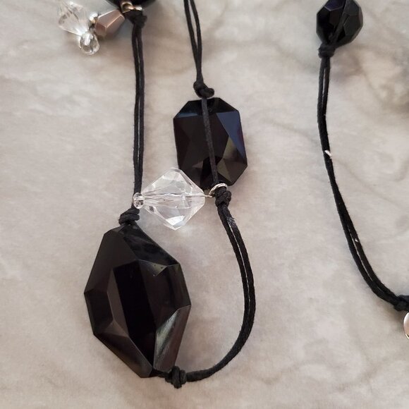 ✨ Chico's Black Silver Clear Beaded Cord Multi Strand Necklace ✨ - Picture 2 of 12